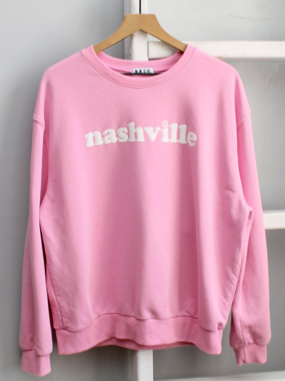 NASH Baby Pink Nashville Smiley Face Pullover Relax Fit Crewneck Size Large